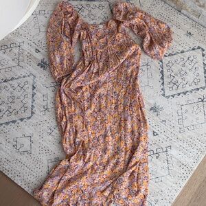 Billabong Floral Long Sleeve Dress in Orange and Purple